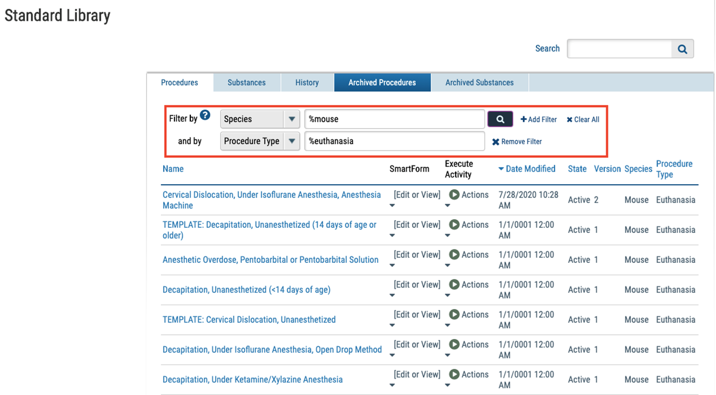 Screenshot showing Standard Library and how to add second filter