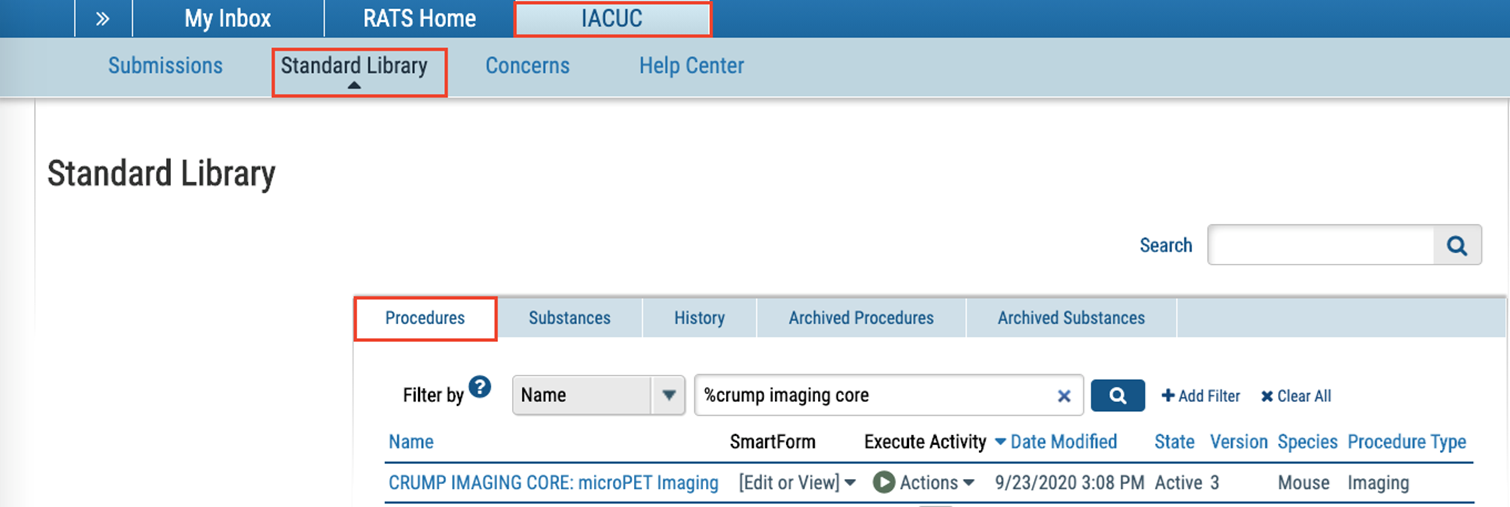 Screenshot of RATS Standard Library Showing Procedure Tab