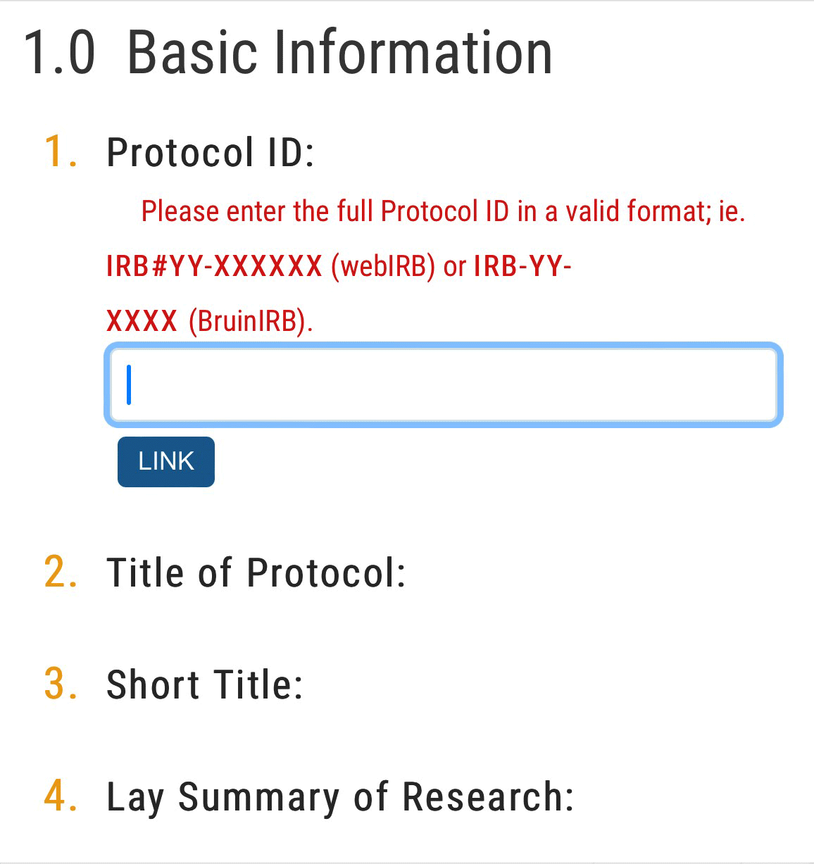 Screenshot from SafetyNet showing area where entire IRB is entered.